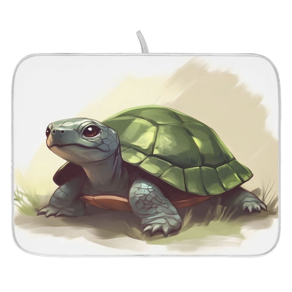 Child's Sketch Turtle Dish Drying Mat for Kitchen, Quick Drying Absorbent Soft Durable 18 x 24"