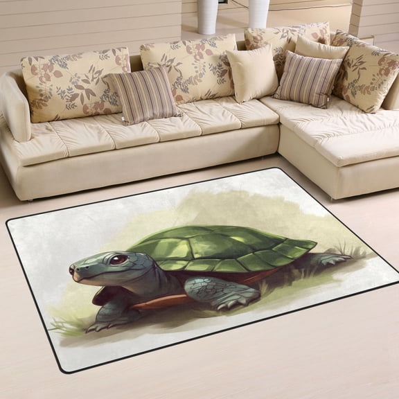 Child's Sketch Turtle Soft Polyester Area Rug 60''x39'', Non Slip, Memory Foam, Water Absorbent