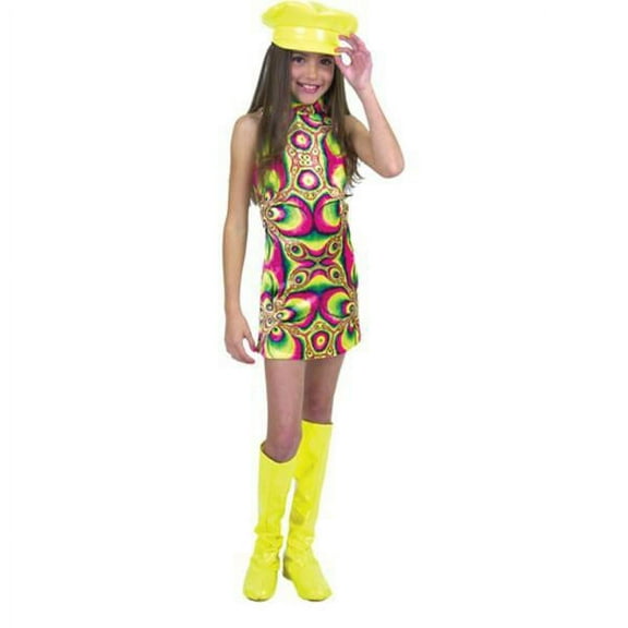 Child's Swirl Go Go Dress Costume~Large 10-12 / Yellow