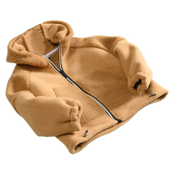 Child's Thick Clothing Winter Plush Warm Fleece Cotton Hooded Coat Kids Boys Girls Zipper Pocket Jackets Outerwear (10-11 Years, Yellow)