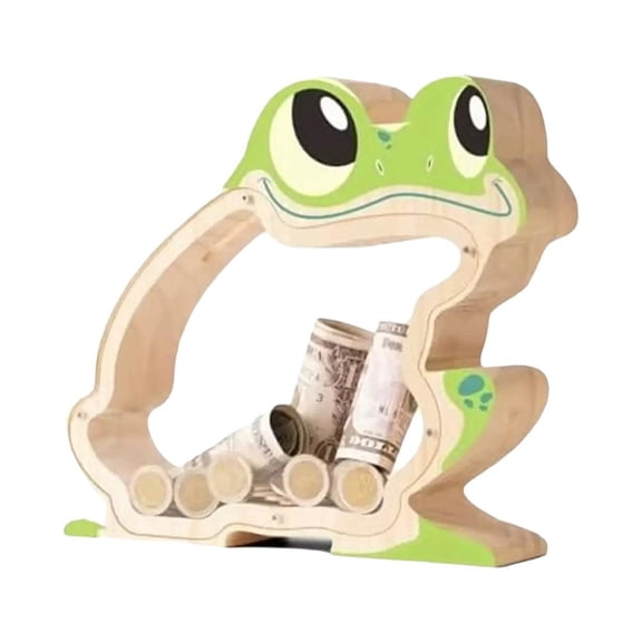 Child's Wooden Animal Coin Bank, Engaging Money Box for Kids, Fosters Saving Habits, Stores Loose Change & Folded Bills, Durable & Safe for Toddlers & Preschoolers