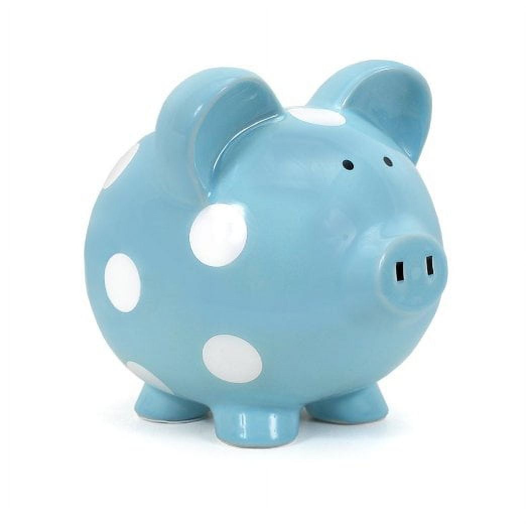 child to cherish ceramic polka dot piggy bank for boys, light blue
