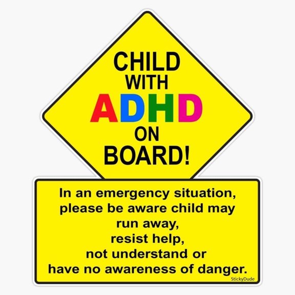 Child with ADHD on Board Sign Car Window Sticker, 5 Inches - Warning Sign Car Truck Decal Alert Responders