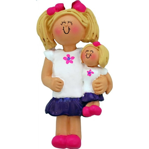 Child with Doll Female Blonde Personalized Christmas Ornament DO-IT-YOURSELF