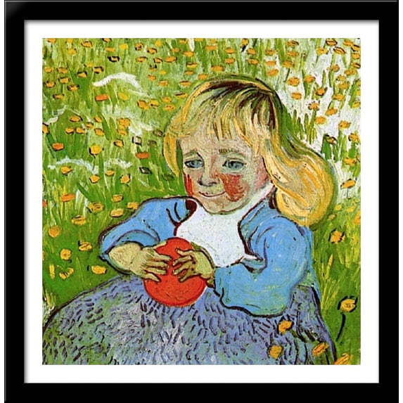 Child with Orange 28x28 Large Black Wood Framed Print Art by Vincent van Gogh