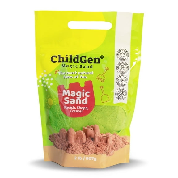ChildGen Magic Sand 907gr (2lb) | Moldable & Sensory Play Sand for Kids, Mess-Free, Non-Toxic, Creative Fun for Indoor Play | Green