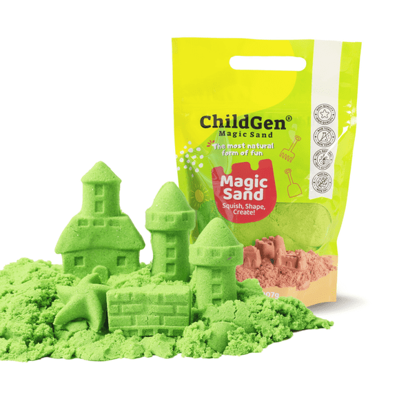 ChildGen Magic Sand 907gr (2lb) | Moldable & Sensory Play Sand for Kids, Mess-Free, Non-Toxic, Creative Fun for Indoor Play | Green