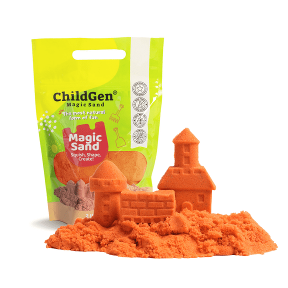 ChildGen Magic Sand 907gr (2lb) | Moldable & Sensory Play Sand for Kids, Mess-Free, Non-Toxic, Creative Fun for Indoor Play | Orange