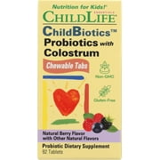 ChildLife Essentials ChildBiotics Probiotics with Colostrum Gut Health Support for Kids, Natural Mixed Berry Flavor, 92 Chewable Tablets
