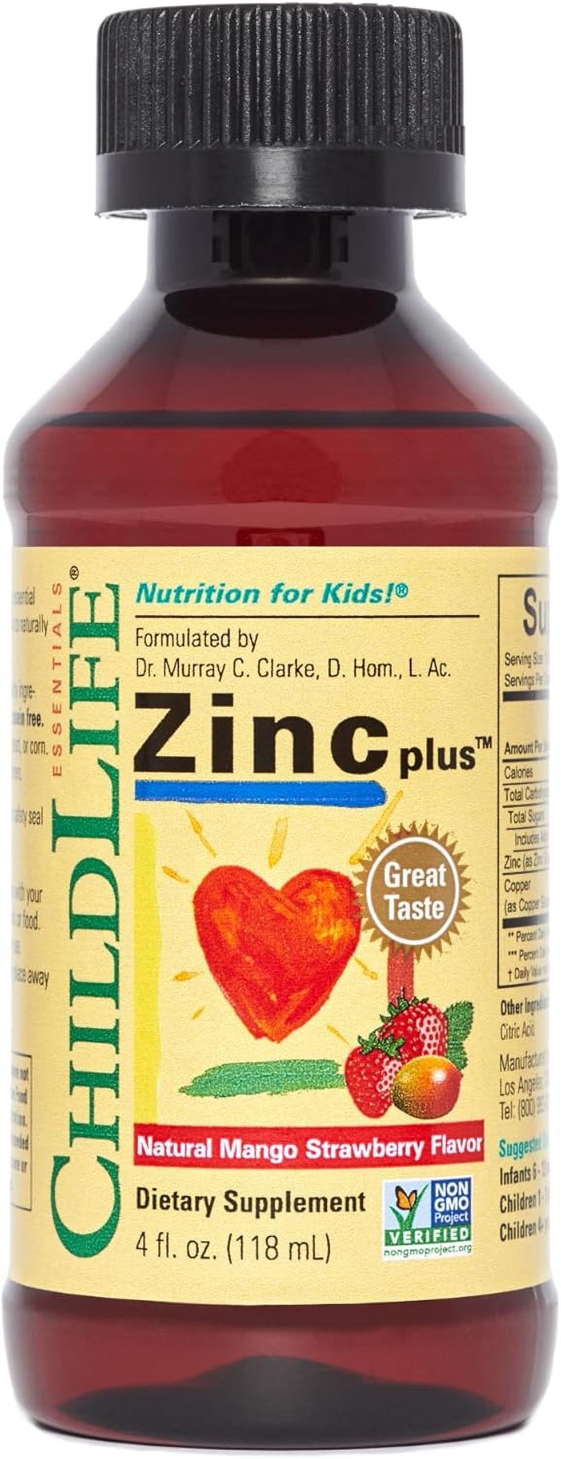 ChildLife Essentials Liquid Zinc Plus - Immune Support for Kids, Mango Strawberry Flavor, 4 Fl Oz (Pack of 1)