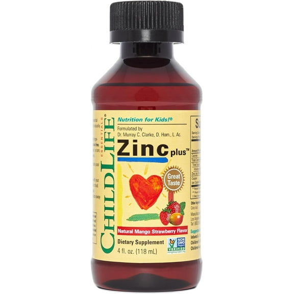 ChildLife Essentials Liquid Zinc Plus - Immune Support for Kids, Mango Strawberry Flavor, 4 Fl Oz (Pack of 1)