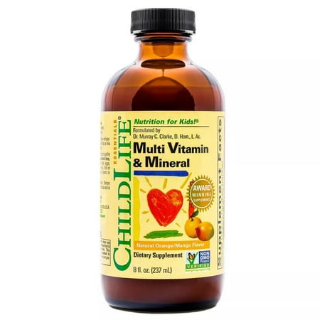 ChildLife Essentials Liquid Multivitamin & Mineral: Essential Nutrients for Kids, Orange & Mango Flavor, 8 Fl Oz Bottle (Pack of 1)