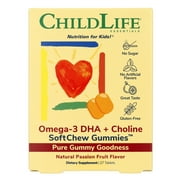 ChildLife Essentials Omega-3 DHA with Choline SoftChew Gummies Natural Passion Fruit Flavor, 27 Tablets