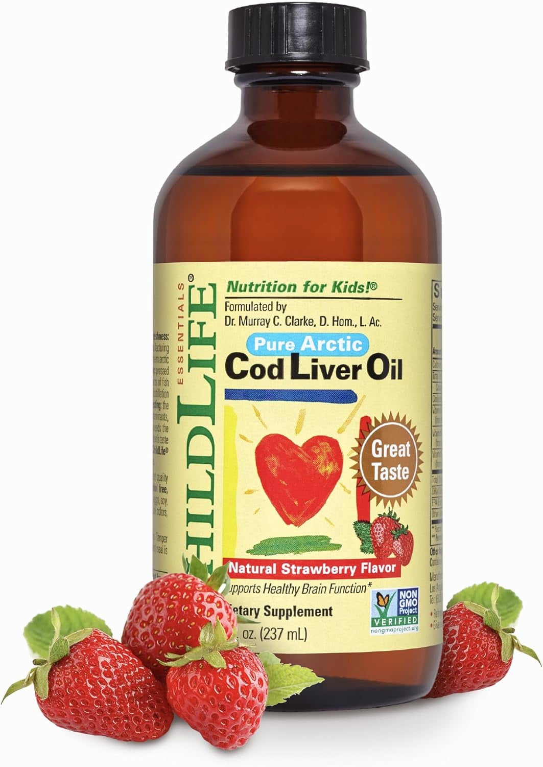 ChildLife Essentials Omega-3 Liquid Cod Liver Oil for Kids, Brain & Immune Support, Strawberry, 8 Oz (Pack of 1)