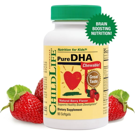 ChildLife Essentials Toddler Omega Vitamins: DHA Supplements, Pure Fish Oil for Brain & Eye Health, Berry Flavor
