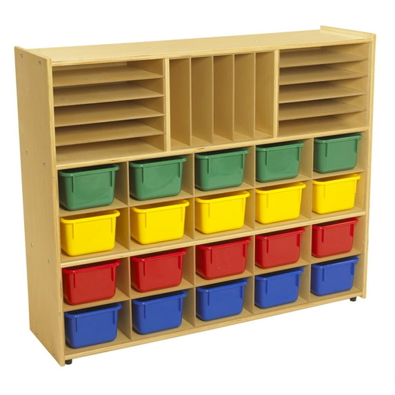 Childcraft ABC Furnishings Storage Unit, 3 Shelves, Cubbies With Inserts, 20 Color Trays, 48 x 13 x 40 Inches