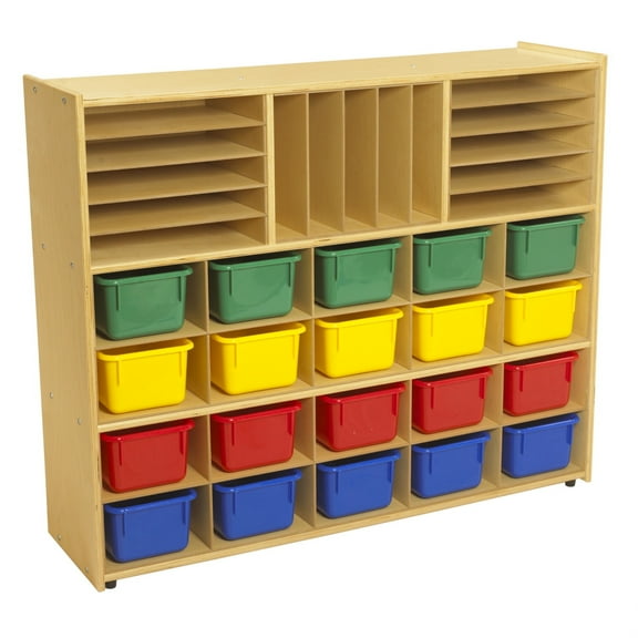 Childcraft ABC Furnishings Storage Unit, 3 Shelves, Cubbies With Inserts, 20 Color Trays, 48 x 13 x 40 Inches