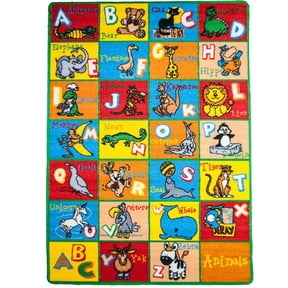 Childcraft Alphabet Friends Carpet Rectangle - Classroom Carpets 3' X 5' Children ABC Area Rug for Playroom & Nursery - Non Skid Gel Backing (39" x 56")