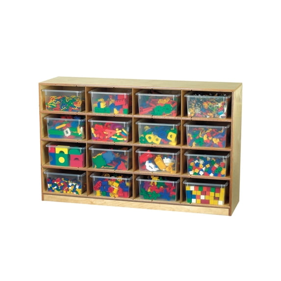 Childcraft Cubby Unit, 16 Clear Trays, 47-3/4 x 13 x 30 Inches
