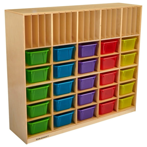 Childcraft Folder and Cubby Unit, 20 Translucent Color Trays, 47-3/4 x 13 x 42 Inches