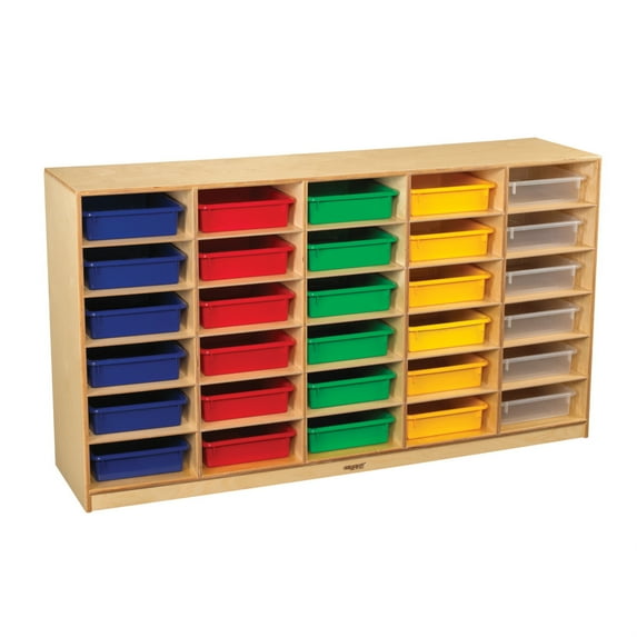 Child Craft Mobile Cubby Unit, Assorted Colors, 30 Trays, 58-3/8" x 14-1/4" x 30"