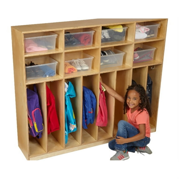 Childcraft Narrow Coat Locker, 8 Cubbies, 59-1/2 x 13-3/4 x 48 Inches