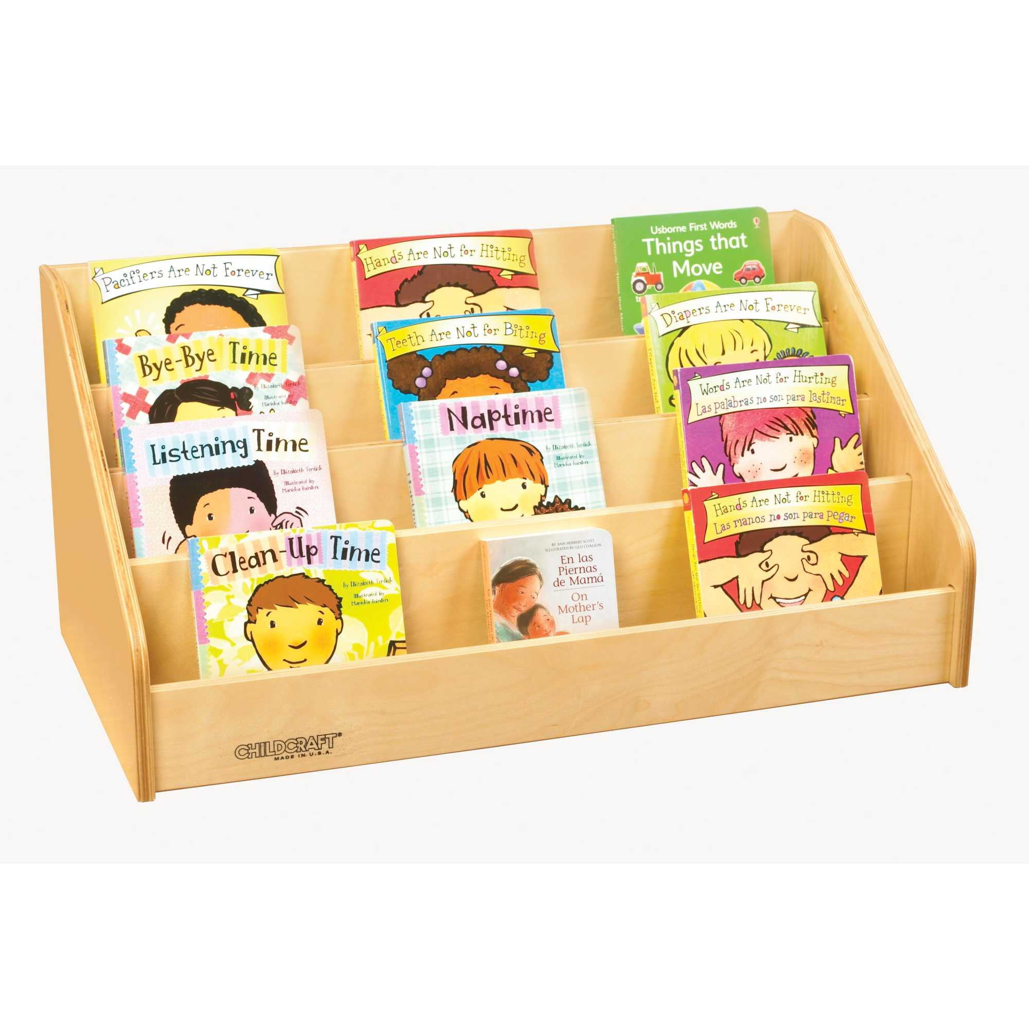 Toddler-Sized Natural Wood 4-Shelf Book Stand
