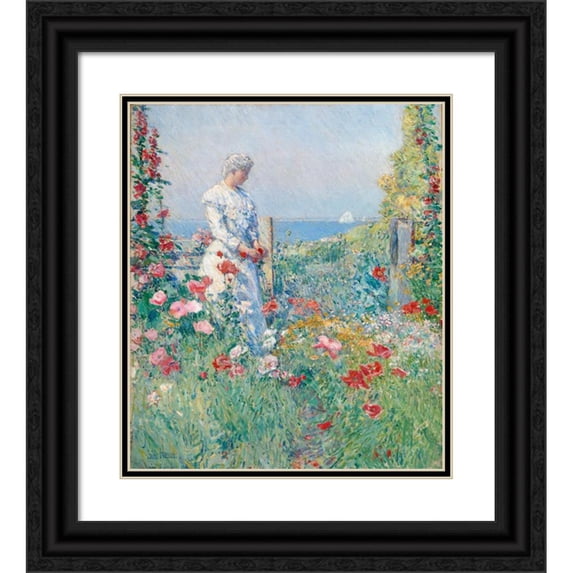Childe Hassam 12x14 Black Ornate Wood Framed Double Matted Museum Art Print Titled: In the Garden (Celia Thaxter in Her Garden) (1892)