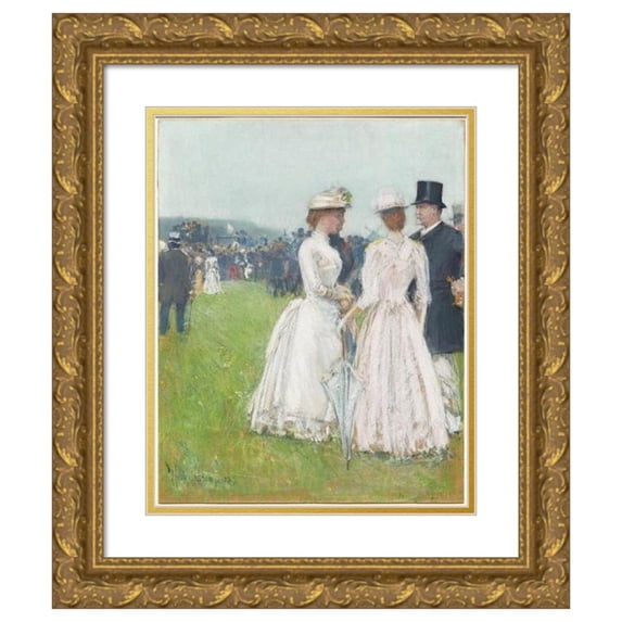 Childe Hassam 12x14 Gold Ornate Wood Frame and Double Matted Museum Art Print Titled - At the Paris Grand Prix (At the Grand Prix De Paris) (1887)