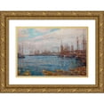 thumbnail image 1 of Childe Hassam 18x14 Gold Ornate Wood Frame and Double Matted Museum Art Print Titled - Harbor of a Thousand Masts (1919), 1 of 4