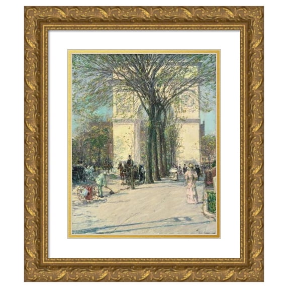Childe Hassam 20x23 Gold Ornate Framed and Double Matted Museum Art Print Titled - Washington Arch, Spring