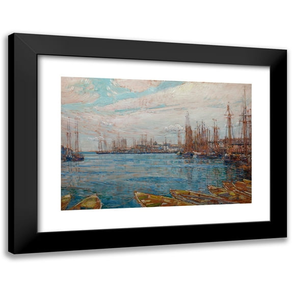 Childe Hassam 24x18 Black Modern Framed Museum Art Print Titled - Harbor of a Thousand Masts (1919)