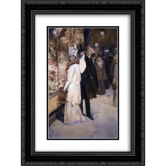 Childe Hassam 2x Matted 20x24 Black Ornate Framed Art Print 'A New Year's Nocturne, New York'
