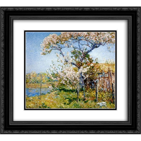 Childe Hassam 2x Matted 24x20 Black Ornate Framed Art Print 'Apple Trees in Bloom, Old Lyme'