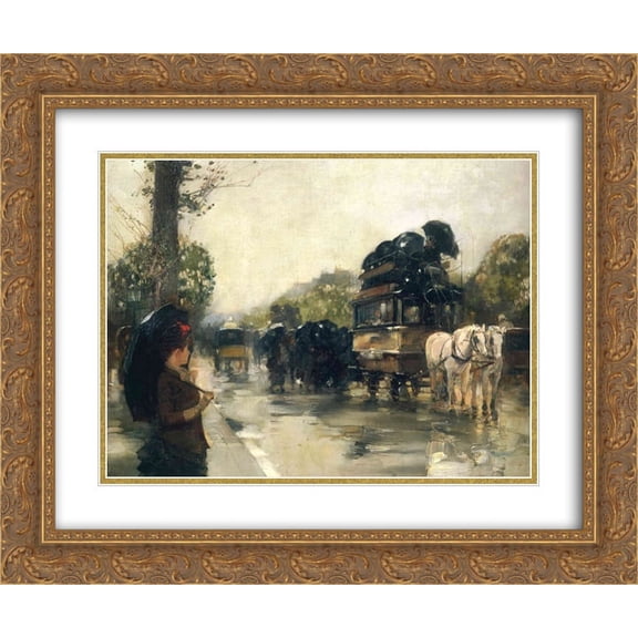 Childe Hassam 2x Matted 24x20 Gold Ornate Framed Art Print 'April Showers, Champs Elysees Paris'