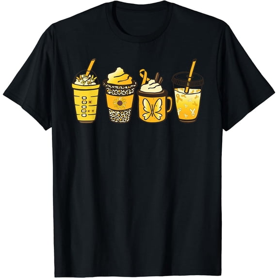 Childhood Cancer Coffee Latte Butterfly Leopard Gold Ribbon T-Shirt Black 3X-Large