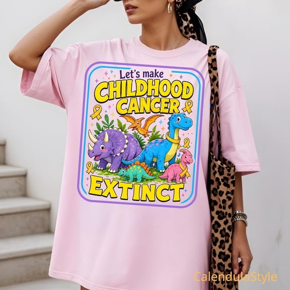Childhood Cancer Dinosaur Shirt, Let's Make Childhood Cancer Extinct Tee, Cancer Ribbon, Gold Ribbon, Pediatric Cancer Awareness