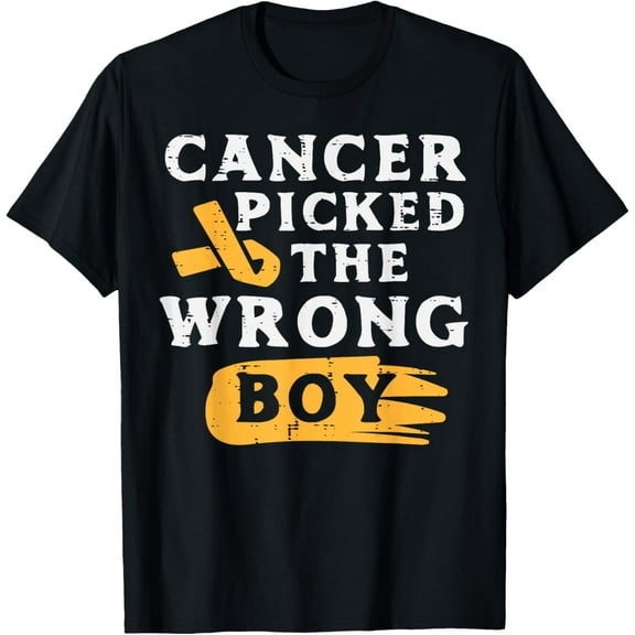 Childhood Cancer Picked The Wrong Boy Awareness Ribbon Kids T-Shirt
