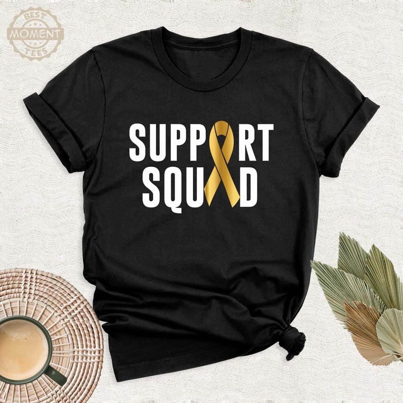 Childhood Cancer Warrior Support Squad Shirt, Gold Ribbon Motivational ...