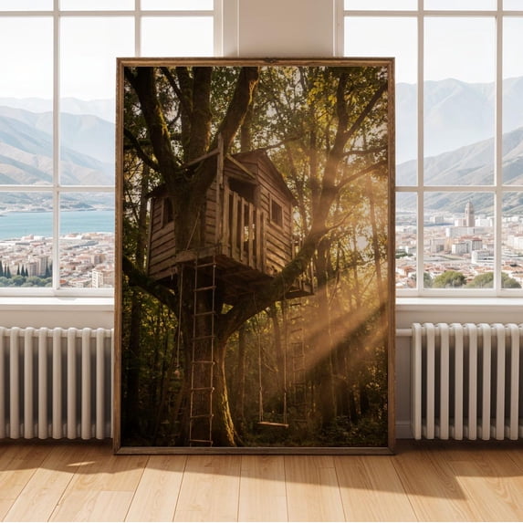 Treehouse Fos Childhood Treehouse Poster, Modern Photographic, Golden Yellow And ...