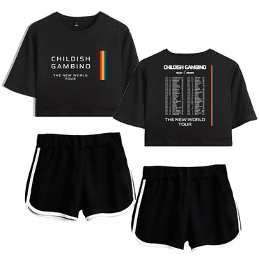 Childish Gambino Tshirt Set The New World Tour Merch Two Piece Set Crop Tops for Women Casual