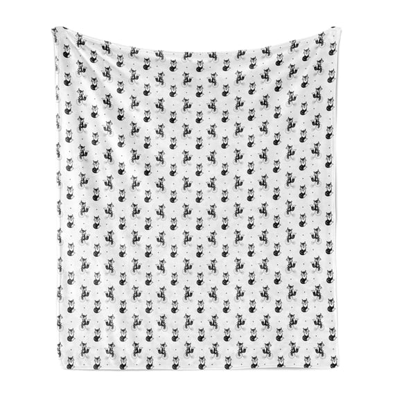 Childish Soft Flannel Fleece Blanket, Foxes Riding Bicycles Nursery Playroom Baby Celebration Kindergarten, Cozy Plush for Indoor and Outdoor Use, 60" x 80", Charcoal Grey and White, by Ambesonne
