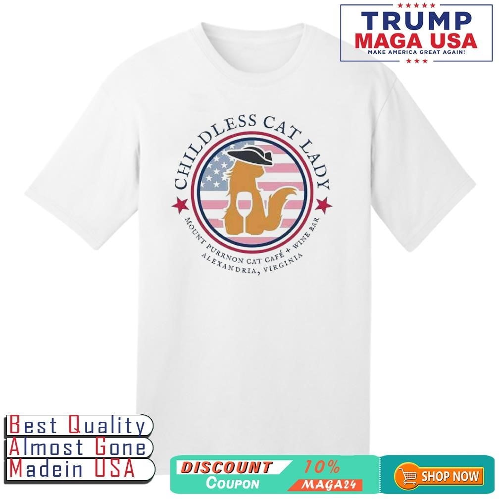 Childless Cat Lady Mount Purrnon Cat Cafe Wine Bar Usa Flag Shirt