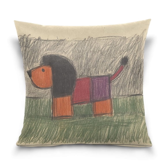 Childlike Abstract Lion 16x16 Inch Plush Velvet Pillowcase Double Sided Print, Hidden Zipper