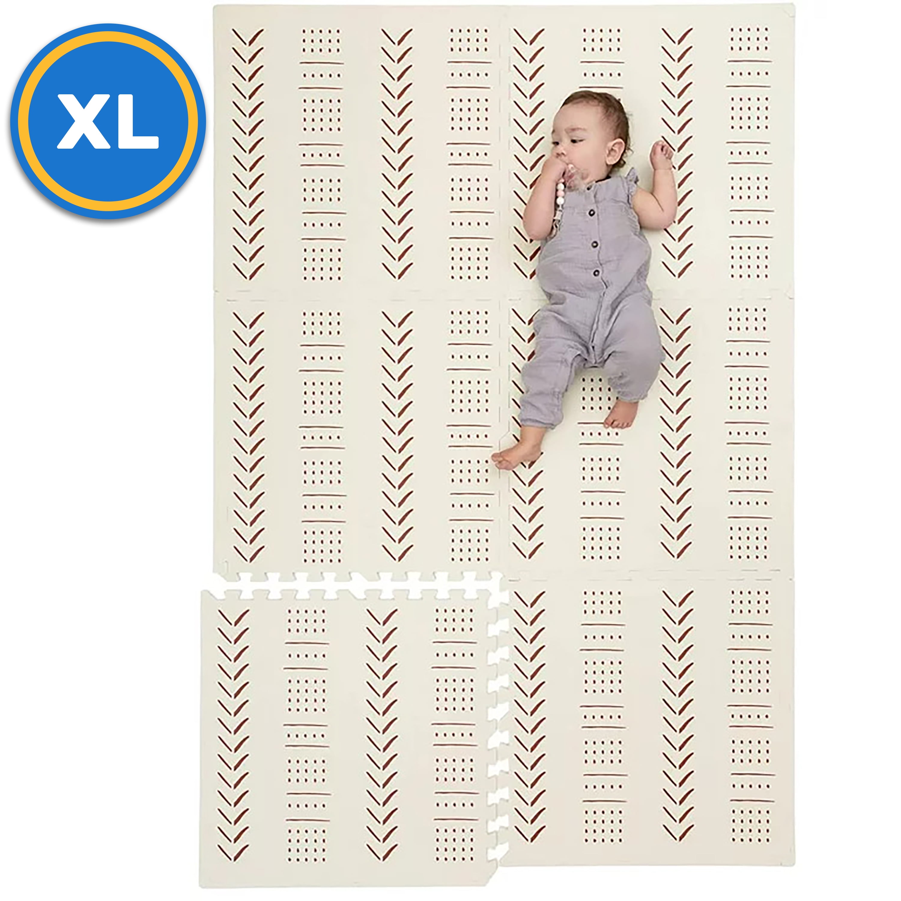 Childlike Behavior Baby Mat - Foam Play Mat for Tummy Time, Crawling, and Play Pen - Interlocking Floor Tiles - 72x48 Inches Puzzle - Infants & Toddlers - X-Large, Beige
