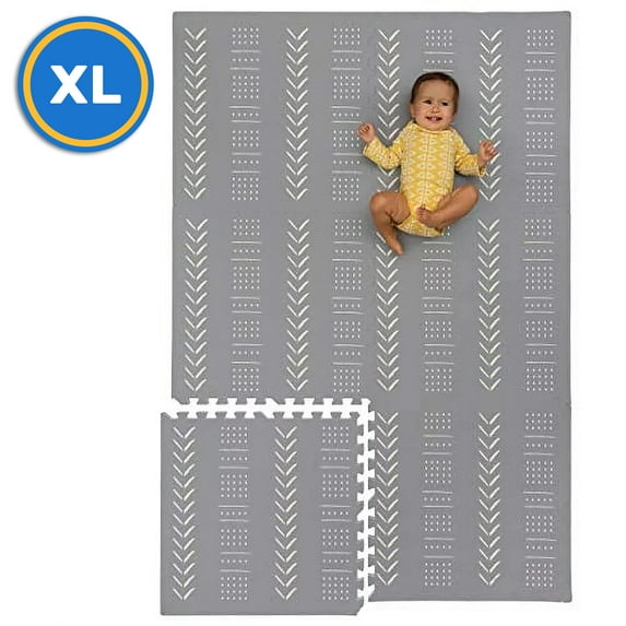 Childlike Behavior Baby Play Mat - Interlocking Foam Play Mats for Tummy Time, Crawling, and Play Pen - X-Large 72x48 Inches Puzzle Baby Floor Mat for Infants and Toddlers (Grey)