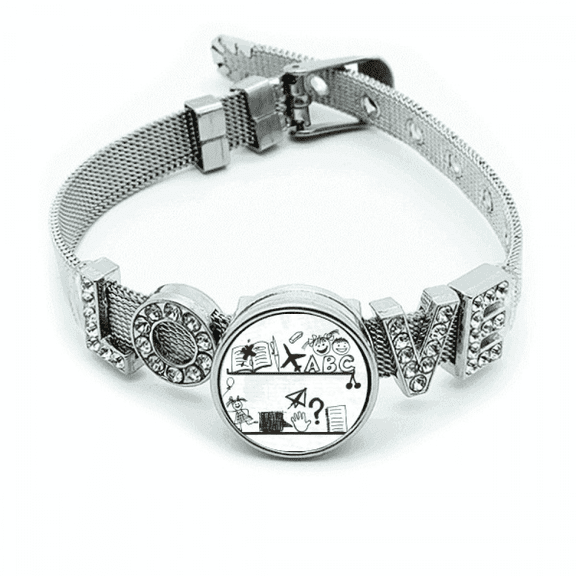 Childlike Children Cute Illustration Bookshelf Bracelet Wristband Crystal Love Adjustable Bangle