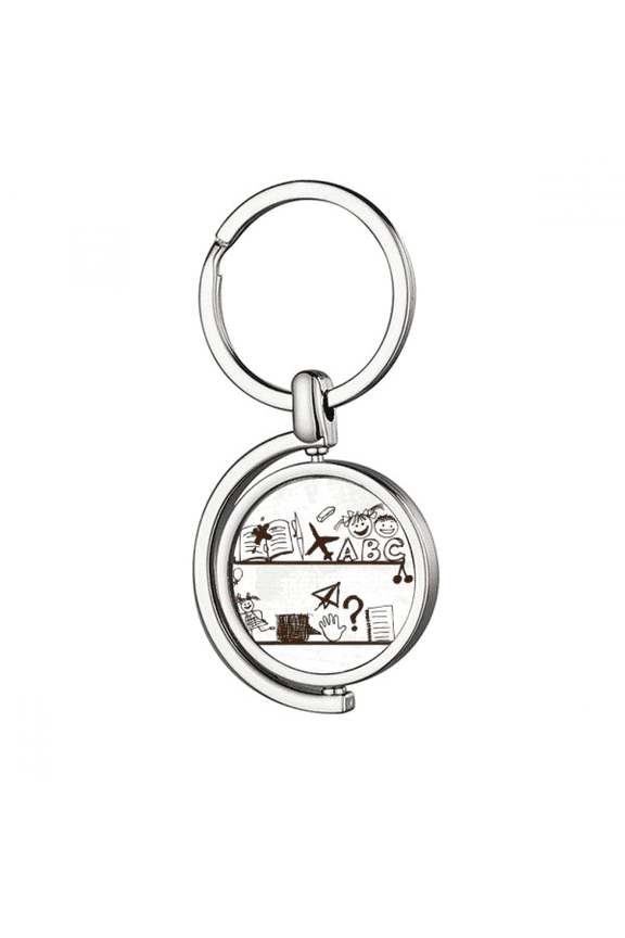 Childlike Children Cute Illustration Bookshelf Rotating Keychain Metal Keyring Holder