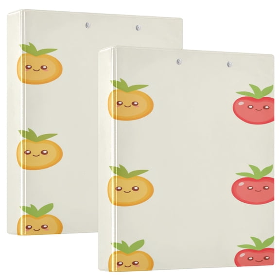 Childlike Fruit Pattern Design 12.4x10.6in PVC Round Ring Binder, D-Ring 3-Hole, Metal Clip, 200 Sheets