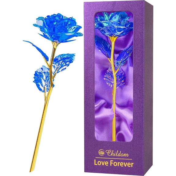 Childom 9.84" Artificial Plastic Blue Rose Flower